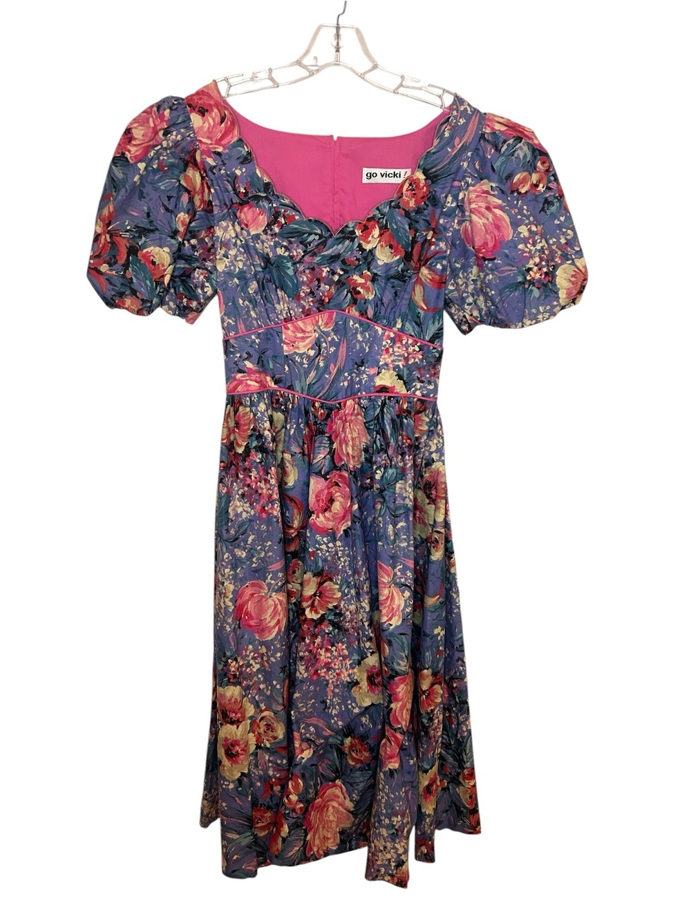 Vintage 90s Go Vicki Floral Puff Sleeve Maxi Dress NWT Pink Blue S